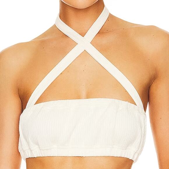NWT WEWOREWHAT Elastic Trim Wide Rib Tie Halter Bra Style Bandeau Crop Top XXS - Picture 1 of 14